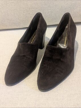 Robert Clergerie Suede Block Heel Pumps Dark Brown Square Toe EU 39.5